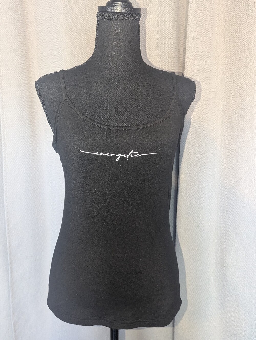 SHEIN Black Tank Top with White Energetic Script
